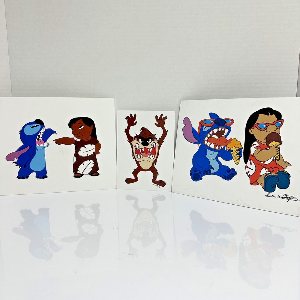 Lilo & Stitch Taz Tasmanian Devil Cartoon Art set of 3 Unframed Pictures
